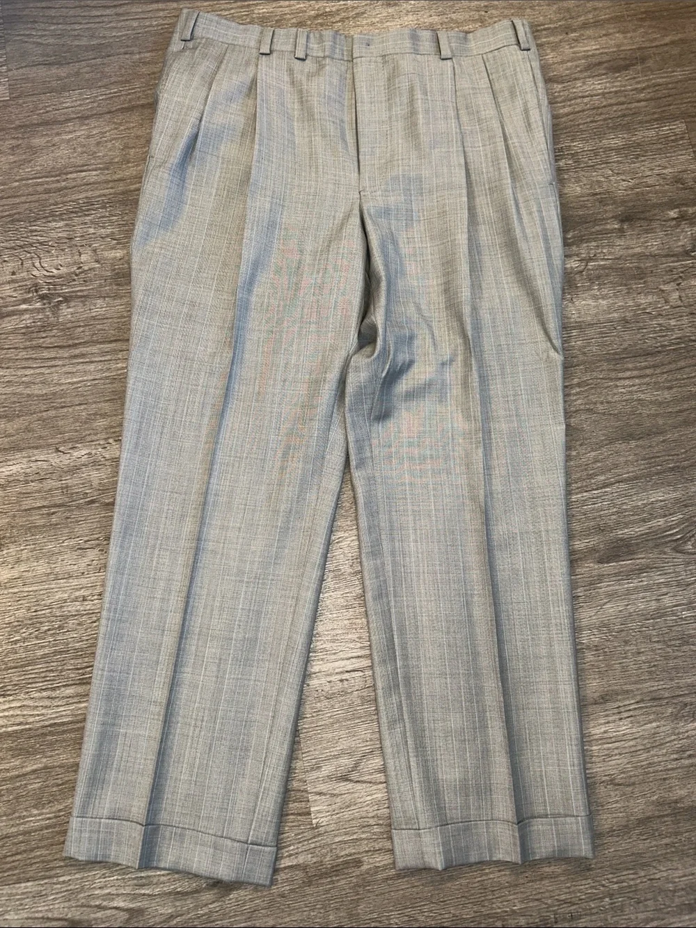 Tom James Prestige Custom Gray Pinstripe Wool Blend Suit 44R 36x28